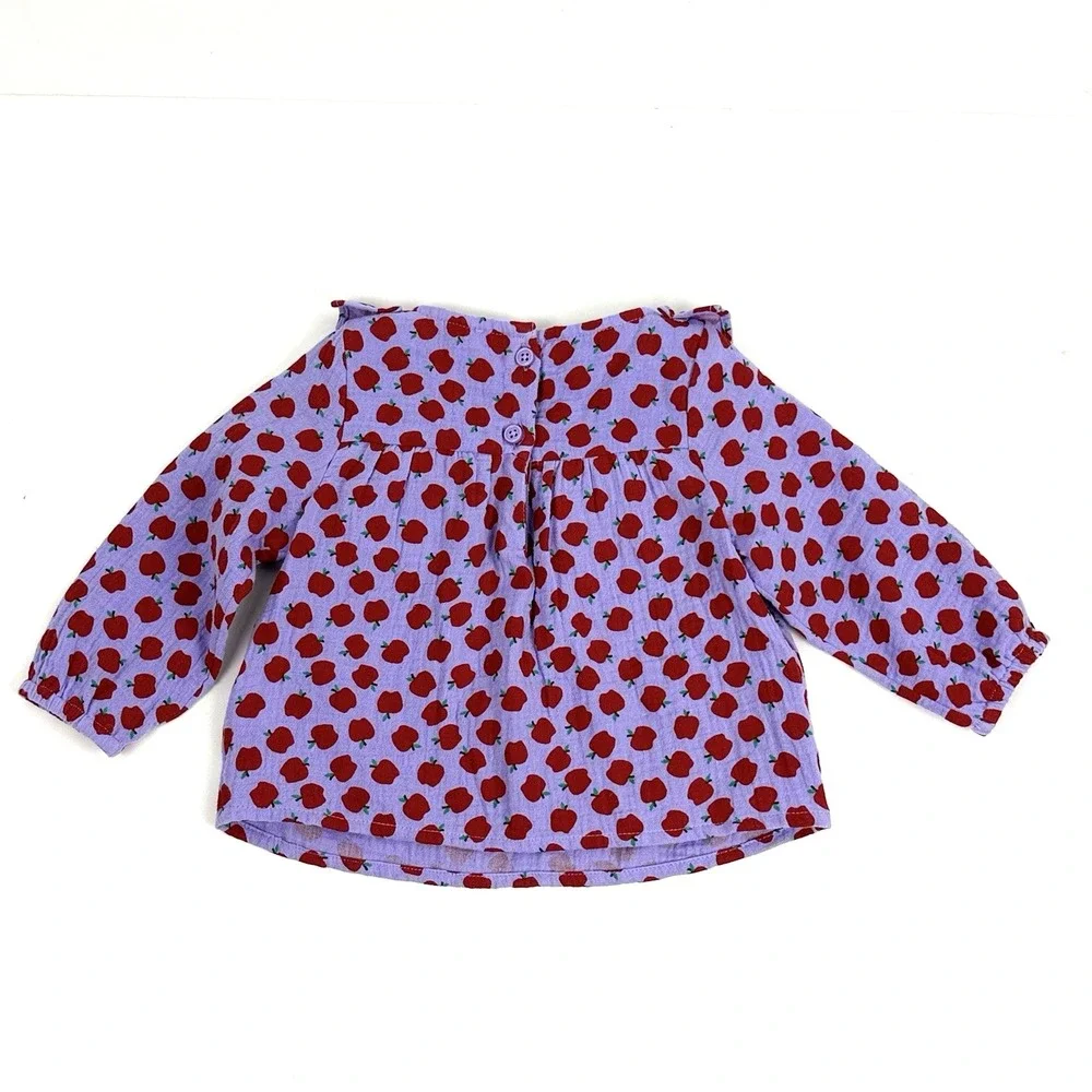 New Crewcuts J Crew Muslin Gauze Ruffle Top Pant Set Girl 6M 12M Apple Print
